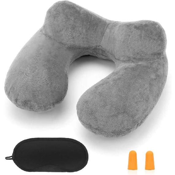 Inflatable Travel Pillow for Airplane Inflatable Neck Pillow for Traveling with Soft Velvet Washable Cover for Sleeping, Airplane,Train, Car, Office,