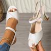 Comemore Women's Summer Sandals with Heels Casual Peep Toe 7.5cm Thick High Heeled Sandales Femmes Beige Black Dress Shoes