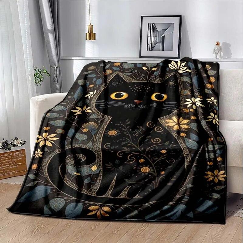 Tarot Black Cat Flannel Throw Blanket Super Soft Cozy Lightweight Kids Adults Halloween Gift for Home Sofa Bed Decoration Gift