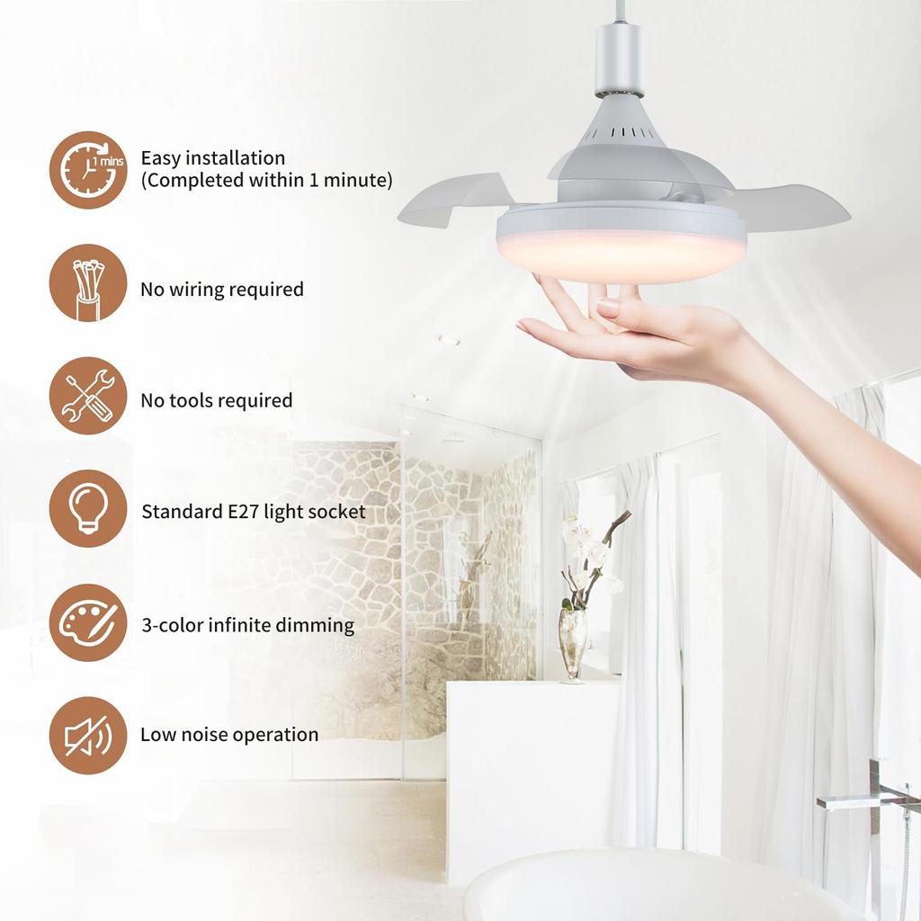 Modern LED Multifunctional Ceiling Light 40cm Remote Control Silent Invisible Fan Blade Living Room Office Study