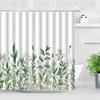 Natural Floral Shower Curtains Flowers Green Leaf Butterfly Water Color Art Nordic Modern Waterproof Bathroom Decor Curtain