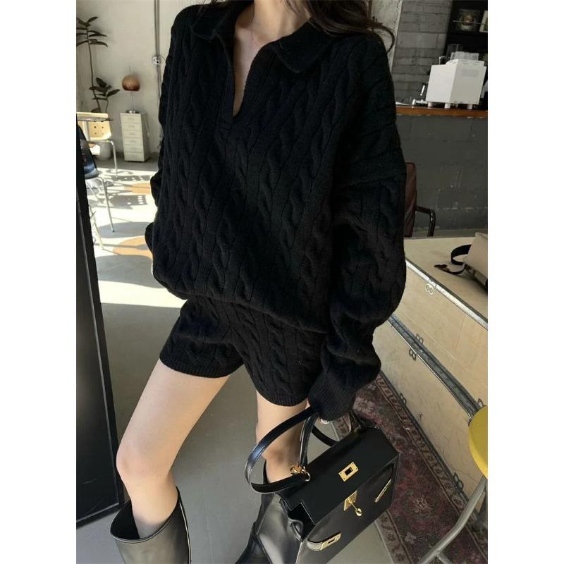 Korean Fashion Twisted Sweater Women Vintage Harajuku Style Knitted Pullover Casual Solid Color Outfit Autumn Winter
