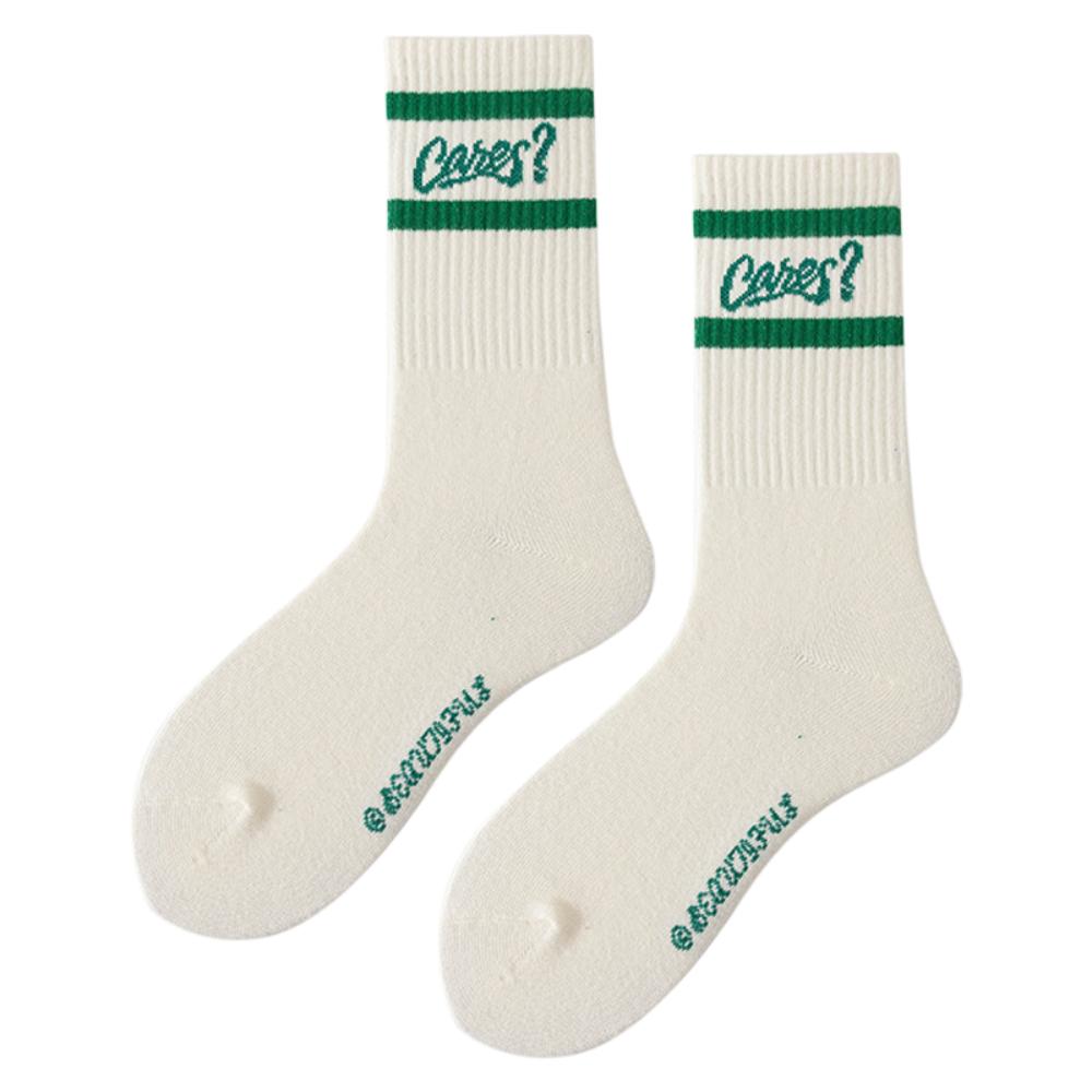 

Japanese Style Green Socks Cotton Letter Striped Socks Trendy Mid Tube Socks For Women Men A