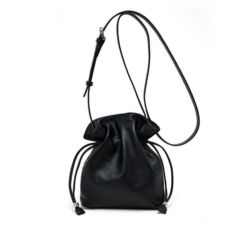 Korean Soft Leather Drawstring Mini Lucky Bag New Fashionable Versatile Messenger Cloud Bag Simple Small Bucket Bag