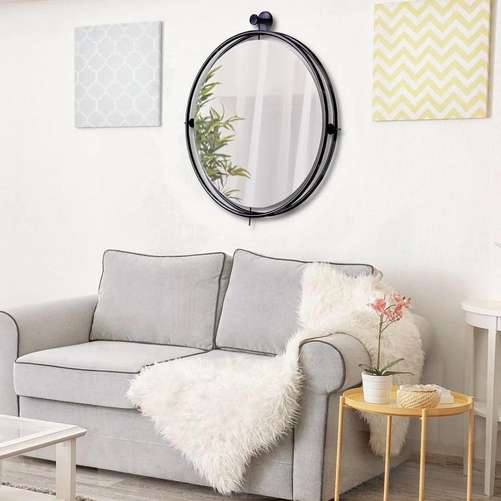 Decorative Mirror Tinatti Model Glossy Black Design Round Bathroom Mirror Luxury Home Living Room Mirror 57 Cm