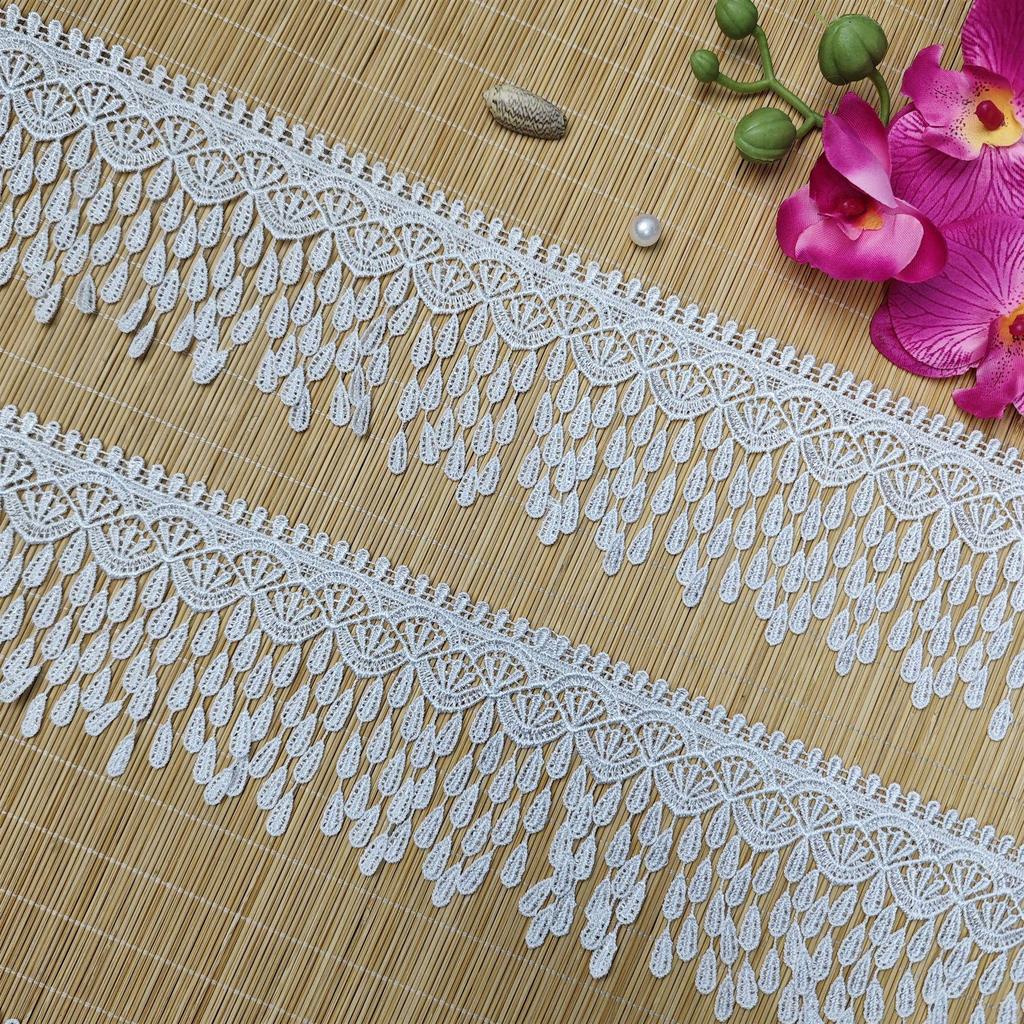 Water-Soluble Polyester Lurex Tassel Lace Trim for Wedding Dress and Handmade Skirt Hem.