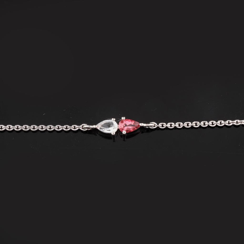 Natural Pink Tourmaline White Topaz Bracelet 925 Sterling Silver Pear Jewelry