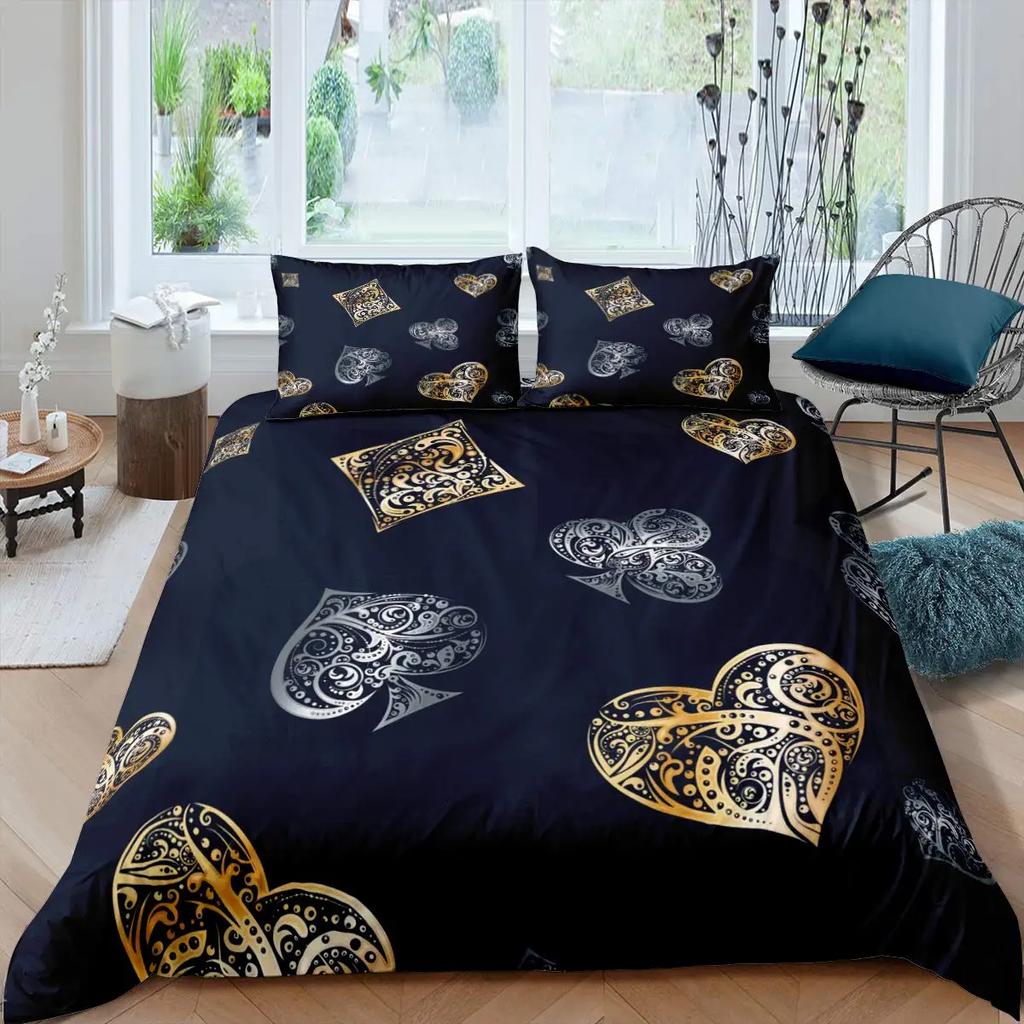 Poker King Queen Duvet Cover Modern Card Game Bedding Set Gamer Playing Comforter Cover Gambling Athletics Polyester Quilt Cover
