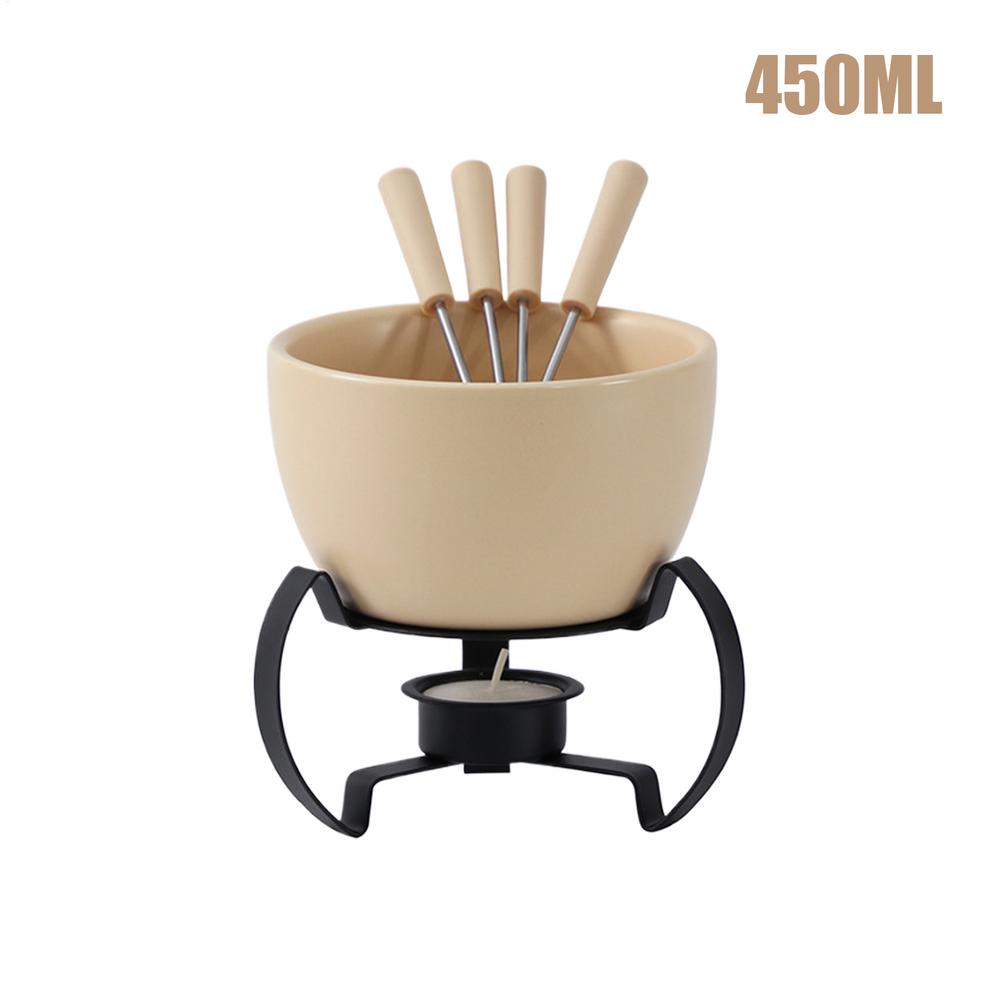 

450ml Mini Ceramic Fondue Mug Set with Forks Chocolate Melting Pot for Cheese Butter Dessert Home Kitchen Party Camping Gift