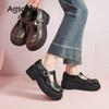 Augustine loafers women's 2025 new summer platform brown retro British style small leather shoes Doudou single shoes