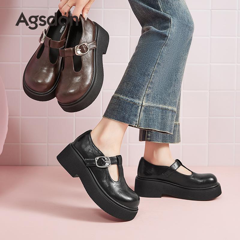 Augustine loafers women's 2025 new summer platform brown retro British style small leather shoes Doudou single shoes
