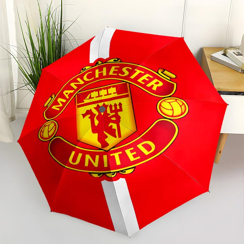 Manchester Crest Portable Automatic Umbrella Folding Umbrella with 8 Ribs Foldable Design Travel Essential Vibrant Pattern Umbrella