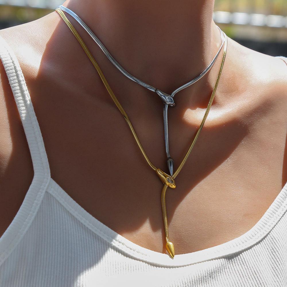 Snakehead Necklace Personality Design Sense Cold Wind Long Trend Snake Bone Chain Necklace Ornament Couple