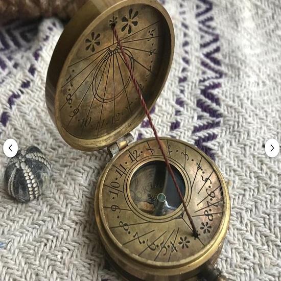 Handcrafted Brass Sundial  Navigation Tool Old World Timepiece Brass Pocket Compass Nautical Compass