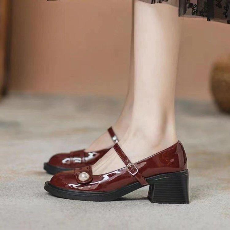 

Туфли Мэри Джейн из мягкой кожи, женские, на толстом каблуке, весенние новинки, бордовые, на высоком каблуке, свадебные, женские, на платформе, маленькие кожаные туфли 41 бордовый