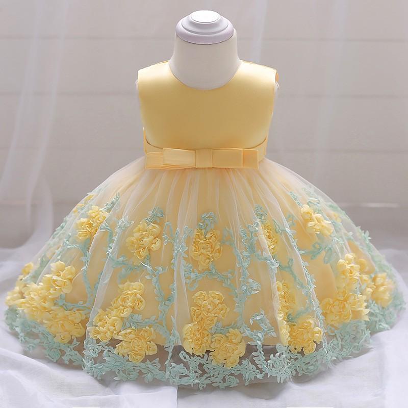 Baby Girls Princess Dress Floral Tulle Baptism Gown 1-3 Years Old Kids Wedding Photo Shoot