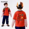 MQDMINI Boys' 5A Antibacterial Striped Long Sleeve Faux Two-Piece T-Shirt