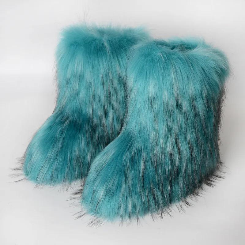 Women's Winter Fluffy Faux Fur Snow Boots, Comfortable Plush Warm Ankle Booties, Luxury Furry Fashion Outdoor Footwear