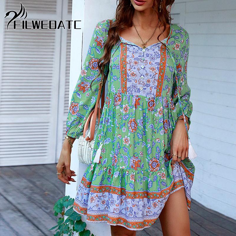 Böhmisches lässiges Resort-Kleid mit kurzem Rock
