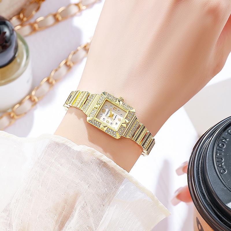 High Quality Fashion Rhinestone Women Watch Square Small Clock Steel Wristwatch Lady Watches Ladies Montre Femme Dropshipping