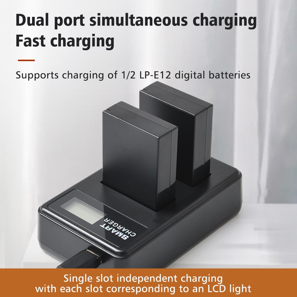 AJNWNM LP-E12 LP E12 LPE12 Li-ion Battery Set for Canon EOS M50, EOS M100,100D Kiss X7 Rebel SL1 Charger