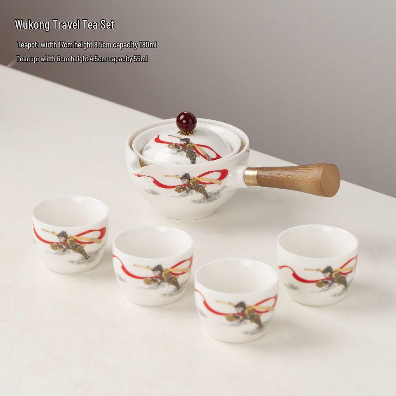 Compact Travel Tea Set with Automatic Rotating Teapot and Side Handle Kung Fu Cups