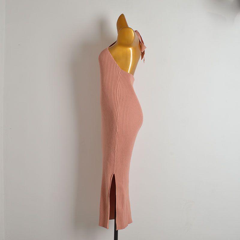 Fashion Style Sexy Sexy Halter Lace-up Sleeveless Knit Halter Dress Women's Clothing Silm Hip Split Dress