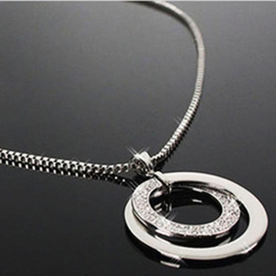 Damenmode Doppelkreise Strassbesetzt Lange Kette Halskette Schmuck Geschenk