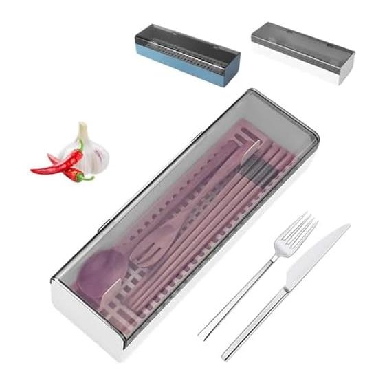 2-Piece Cutlery Case with Lid, Cutlery Storage, Draining, Chopstick Holder, Large Capacity, Dustproof, Kitchen Storage Box, Plastic, Lid, Tableware