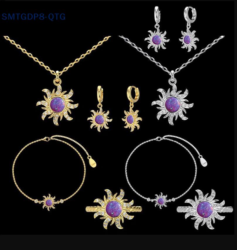 *Fashion Sun Shape Pendant Necklace Inlaid Crystal Rhinestone Ear Drop Bracelet Ring For Women Daily Party Wedding Wear Jewelry