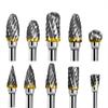 10 Pcs 1/8" Shank Tungsten Carbide Milling Cutter Rotary Tool Burr Double Diamond Cut Rotary Dremel Tools Electric Grinding