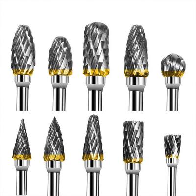 10 Pcs 1/8" Shank Tungsten Carbide Milling Cutter Rotary Tool Burr Double Diamond Cut Rotary Dremel Tools Electric Grinding