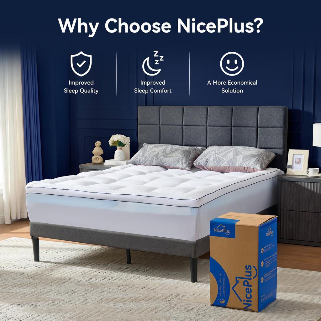 NicePlus 2 In 1 Memory Foam Fluffy Mattress Topper with Soft Cover 90-180x200x7cm