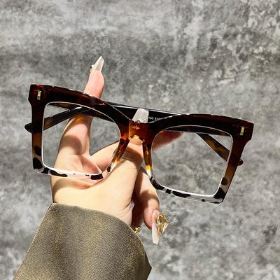 Y2k Oversized Frame Reading Glasses Women Leopard Print Blocking Blue Light Presbyopic Spectacles Eyeglasses Clear Lens