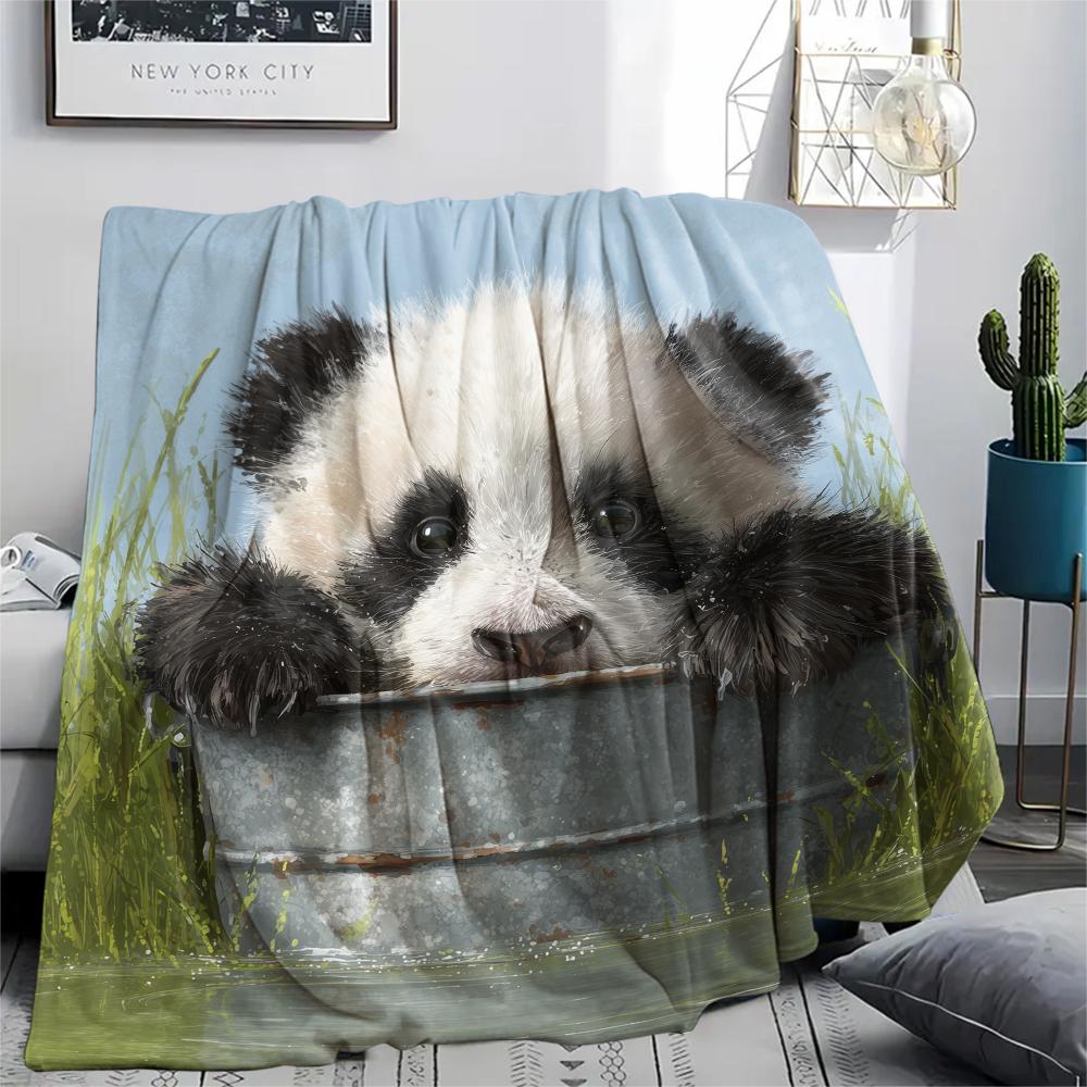 Panda and Grass pattern Flannel Blanket, High quality Comfortable for All Seasons, Home Decor, Warmth and Comfort, Perfect for Gifts.