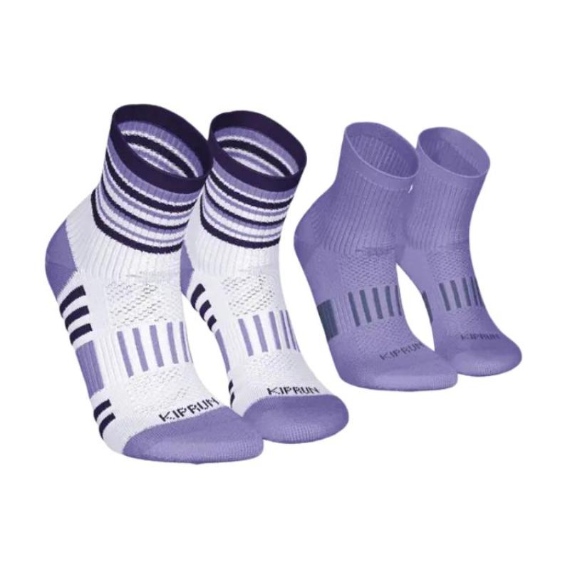 

DECATHLON KIPRUN Contrast Jacquard Mesh Breathable Mid-Leg Children s Socks 2 Pairs for Kids 35-37