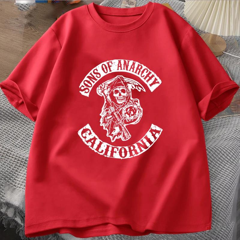 

Summer Fashionable Personalized Leisure Anarchy Son Letter Printed Couple Style Trendy T-shirt Summer Short Sleeve Men Tees Top XXXXXL красный