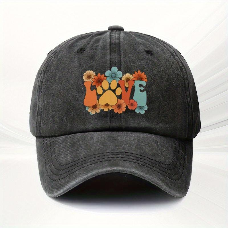 Pet Paw Love Floral Retro Baseball Cap Unisex Casual Polyester Vintage Adjustable Outdoor Hat