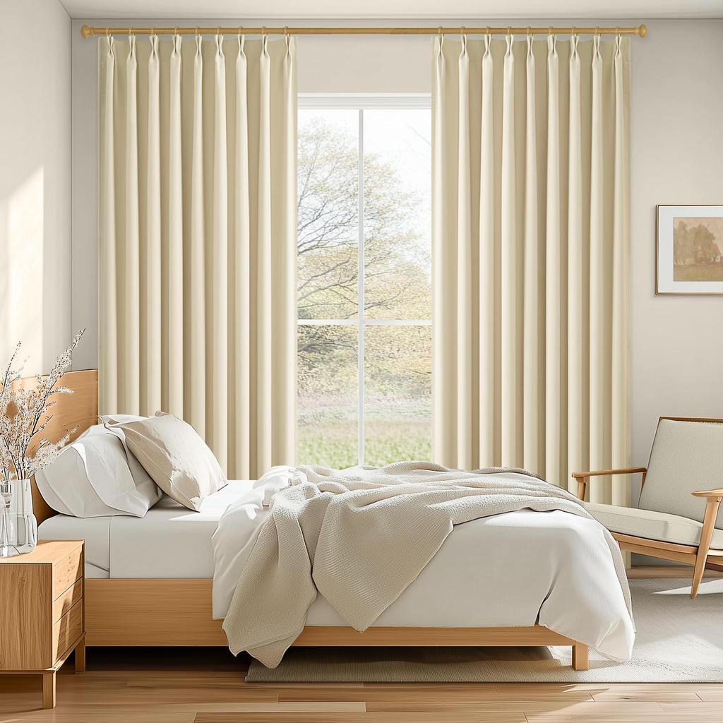 Topfinel Blackout Thermal Single 150cm Wide X 230cm with for Living Room and Soundproofing Curtains, Insulation, Panel, Long, Beige, Hooks, Bedrooms,