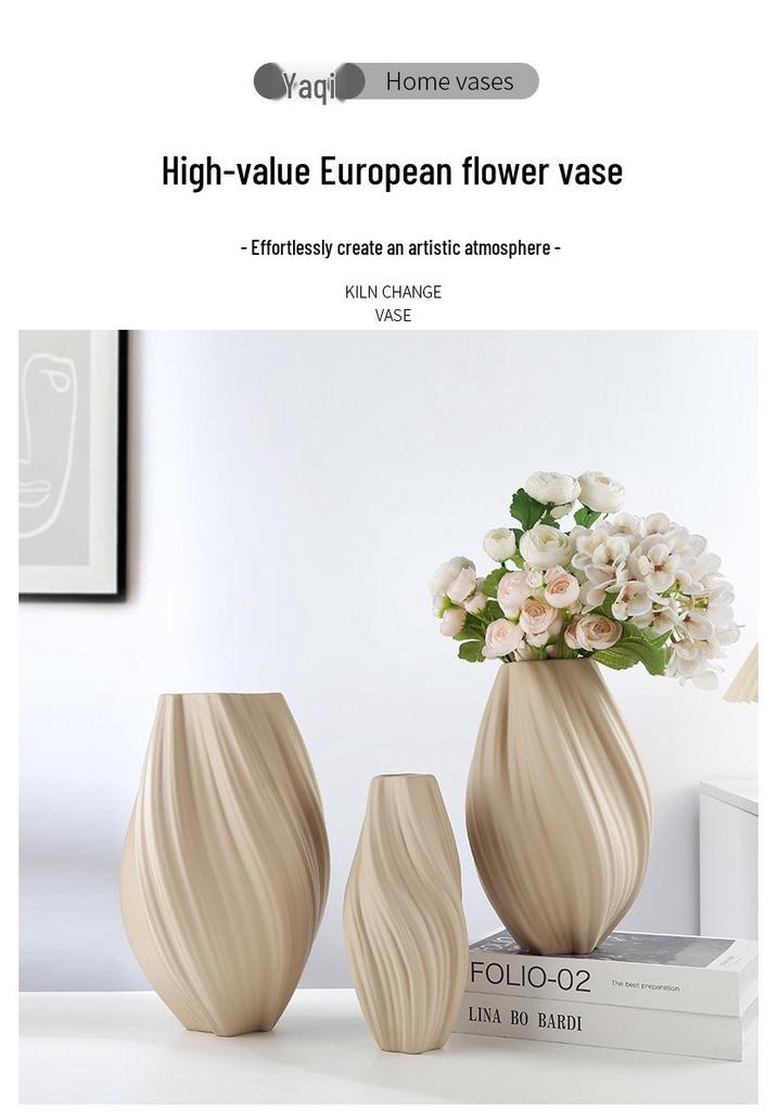 Modern Round Ceramic Vase - Creative Living Room Ornament for Dried Flowers