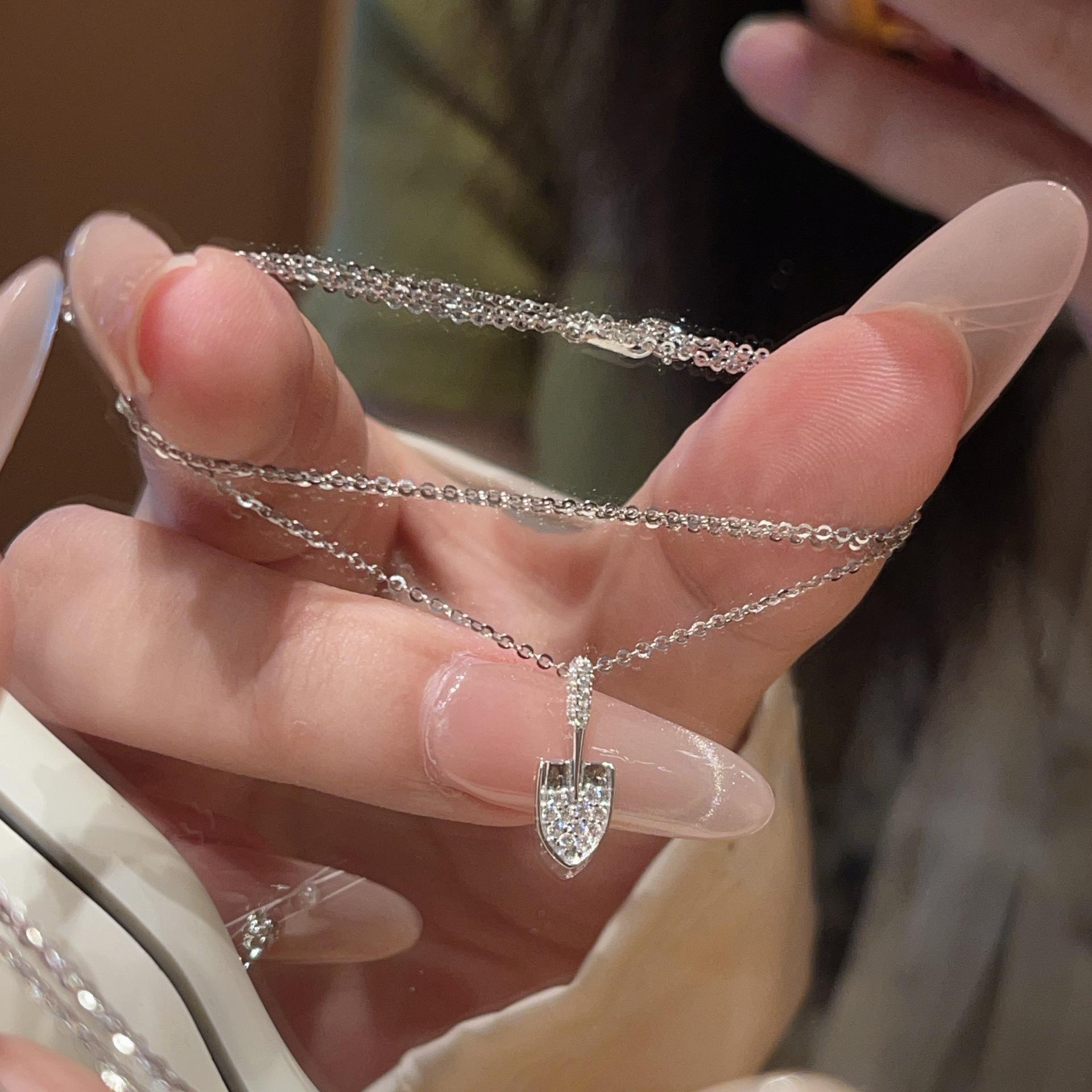 

Ожерелье-лопата из стерлингового серебра 925 пробы, инкрустированное бриллиантами - Ретро, Роскошное, Продвинутая цепочка для ключицы для женщин 925 Silver серебряный