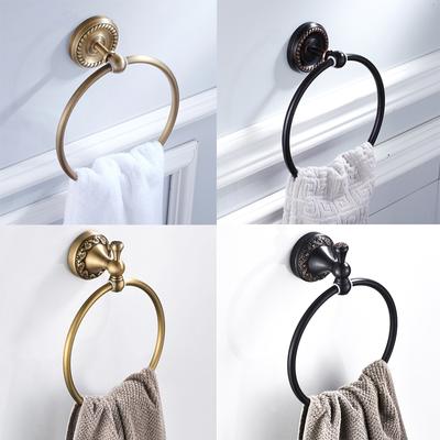 Porte-serviettes de salle de bain, anneau porte-serviettes mural rond en laiton antique en laiton noir, accessoires de salle de bain classiques