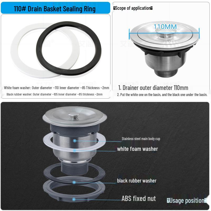 Gumový těsnicí kroužek pro kuchyňský dřez pro těsnění odpadní trubky
