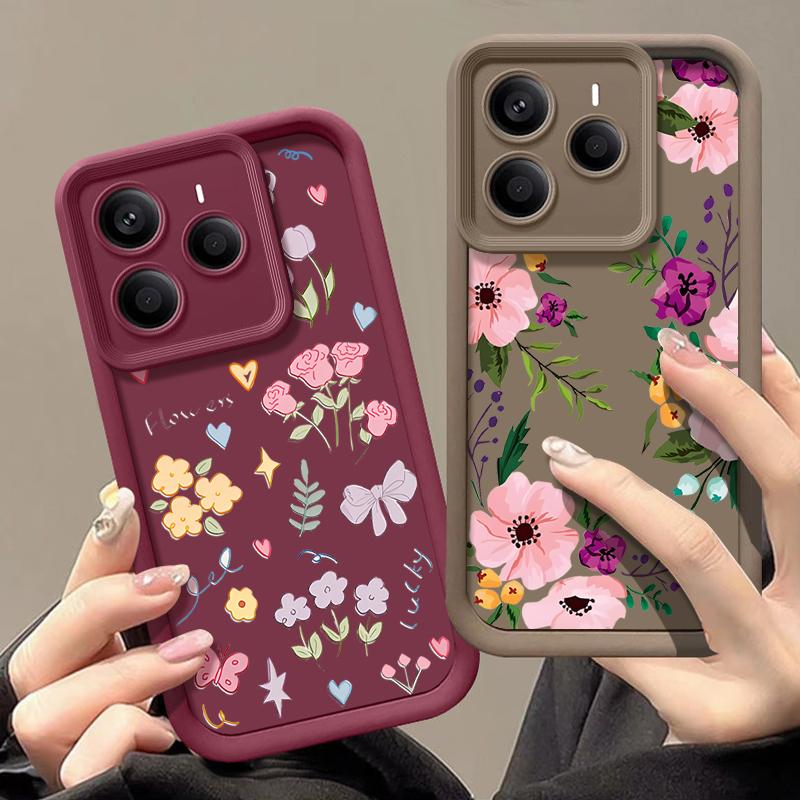 Für Xiaomi 14T Pro 13T Poco X7 F6 X6 Pro Redmi Note 14 Pro 13 12 11 Hülle Blumendruck Weiches Silikon Stoßfest Linsenschutz TPU Matt Handyhülle