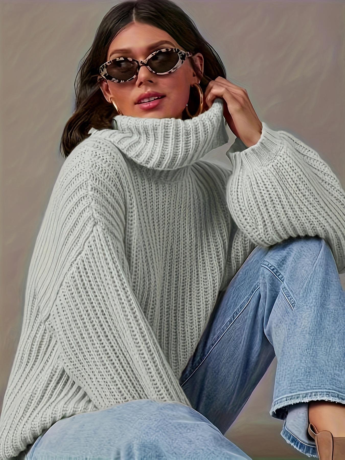 

Женский вязаный пуловер с высоким воротником большого размера, зимняя верхняя одежда, свободный однотонный элегантный пуловер с длинным рукавом, женский повседневный теплый свитер XXXL серый