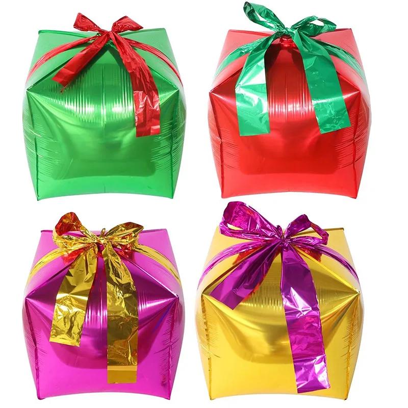 4pcs 22Inch Christmas Gift Boxes Foil Balloons Xmas Decoration Party  Christmas  Present Air Globos 4D Cube Four sided Square