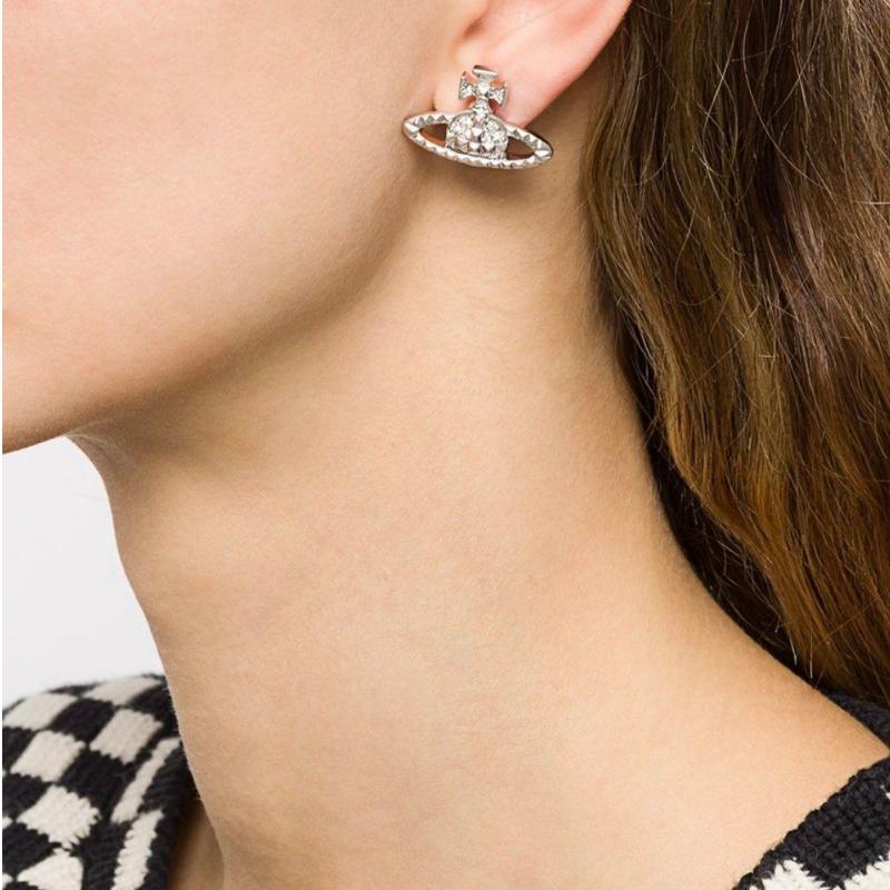 VIVIENNE WESTWOOD Mayfair Classic Studded Crystal Saturn Brass Earrings Women Earrings 914018-11