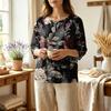 Blusa da Donna Casual con Stampa Floreale, Girocollo, Manica a Tre Quarti, Lino e Cotone, Top Leggero e Comodo per l'Uso Quotidiano