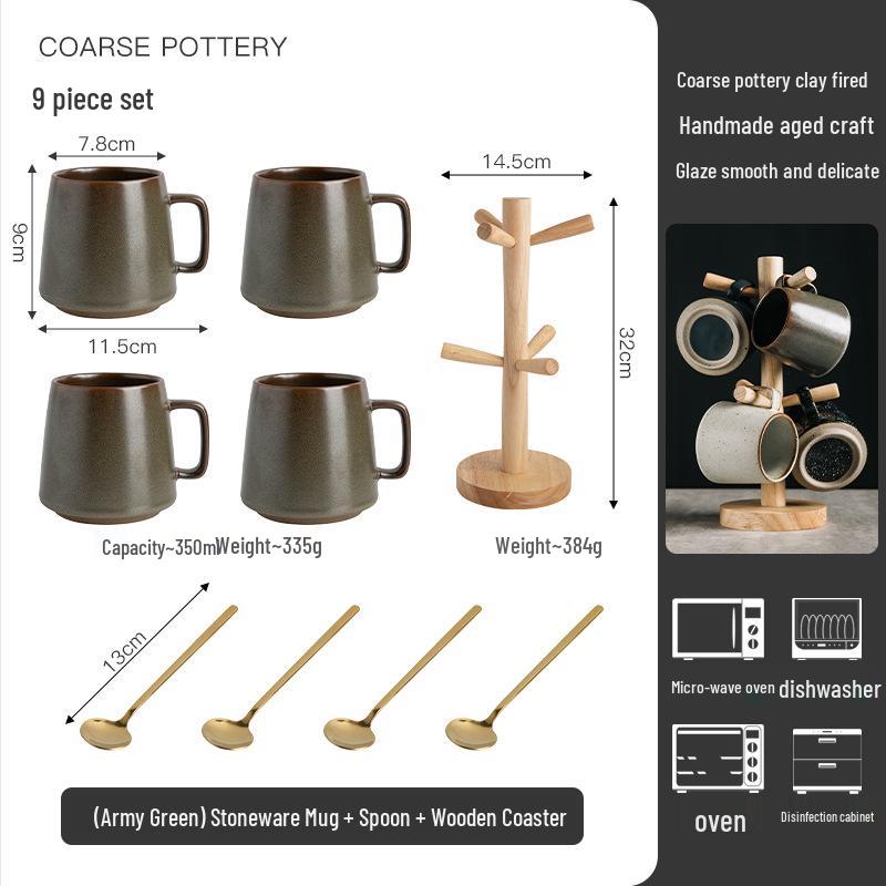 Japanese Retro Ceramic Mug Set – Creative Household & Office Coffee Cups with Gift Box