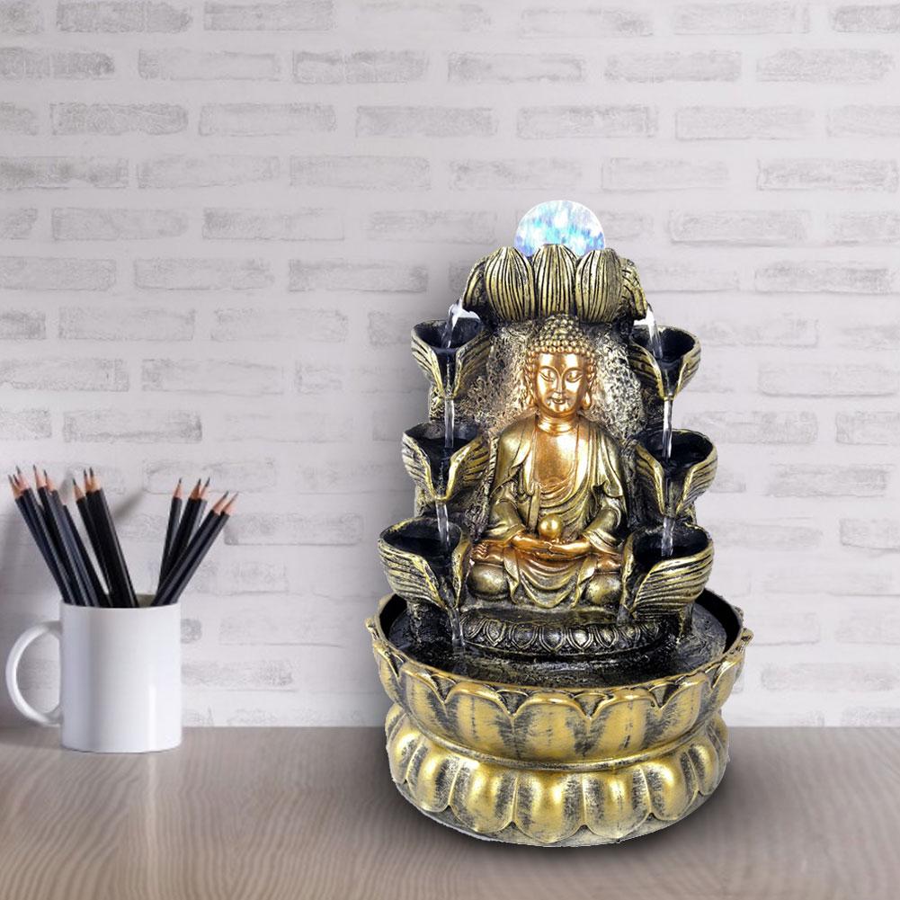 Dekoracja fontanny biurkowej Budda Ozdoba z płynącą wodą ze światłem i kulą do domu Wtyczka US